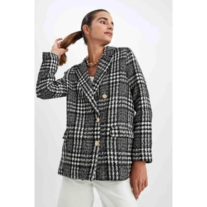 Oversize Fit Kazayağı Desenli Dokulu Tuvit Blazer Ceket V4333AZ22WN