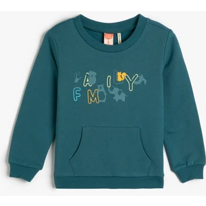 Sweatshirt Baskılı Uzun Kollu Bisiklet Yaka Kanguru Cepli Şardonlu Pamuklu