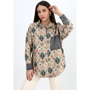 Vapur Tekstil Gömlek Kot Garnili Baskılı Jakar Kapitone - Yeşil