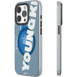 iPhone 15 Pro Max Uyumlu Kılıf Magsafe Şarj Özellikli Youngkit Binfen Serisi Yazı Temalı Kapak Mavi