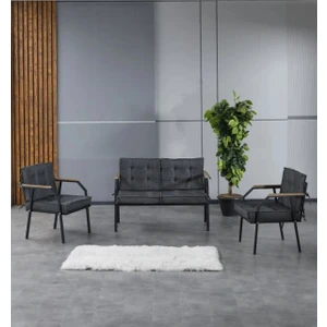 UFUK HOME Aşkın 211 Antrasit Fermuarlı Bahçe Balkon Takımı, Cafe, Salon - Metal Kanepe Koltuk Takımı