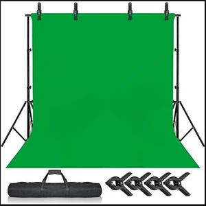 2 x 3 m Yeşil Fon Perde + Fon Standı Seti 4 Mandal Green Screen Background