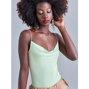 Ip Askılı Degaje Yaka Bodysuit - Çağla Yeşili