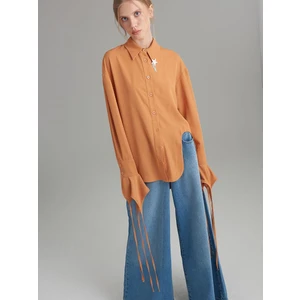 Bağcık Detaylı Oversize Kesim Gömlek - Tarçın
