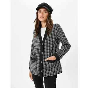 Tüvit Ceket Cepli V Yaka Düğmeli