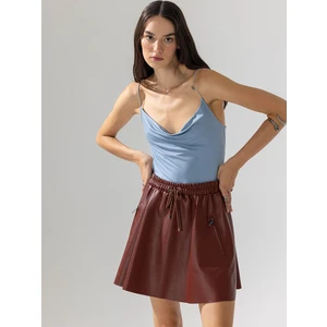 Ip Askılı Degaje Yaka Bodysuit - Mavi