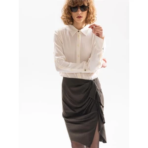 Kolları Düğme Detaylı Klasik Gömlek - Beyaz