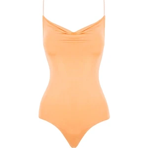 Ip Askılı Degaje Yaka Bodysuit - Turuncu