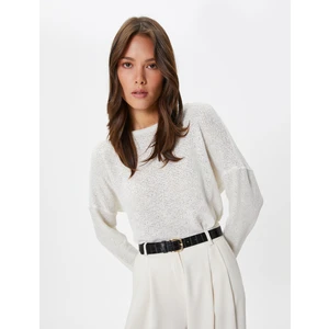 Uzun Kollu Tişört Bisiklet Yaka Düşük Omuzlu Pamuklu