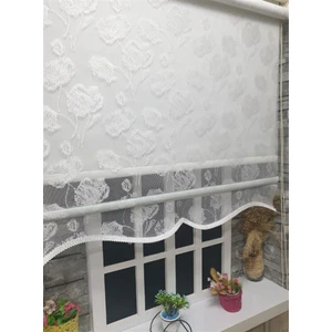 Çift Mekanizmalı Kirli Beyaz Tül Perde ve Ekru Stor Perde STB1093