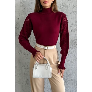 Nosia Fashion Kolları Dantel Detaylı Bordo Triko Kazak NF4460009107555