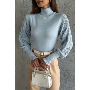 Nosia Fashion Kolları Dantel Detaylı Bebe Mavisi Triko Kazak NF4460009107364