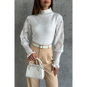 Nosia Fashion Kolları Dantel Detaylı Beyaz Triko Elbise NF4460009107197