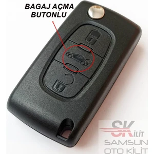 Skilit Samsun Oto Kilit Peugeot Partner 207 208 308 407 508 3 Tuşlu Kumanda Anahtar Kabı Pil Yataklı Logolu