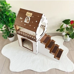 Xxl Küçük Irk Ahşap Dekoratif Köpek Kulübesi, Kedi Evi Beyaz-Ceviz