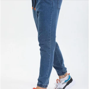 Erkek Beli Ve Paça Lastikli Kot Pantolon Koyu Mavi