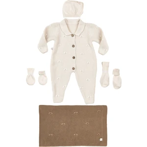 Tiny Lamb Premium 5 Parça Bebek Örgü Triko Tulum ve Battaniyeli Hastane Çıkışı Seti - 0-3 Ay