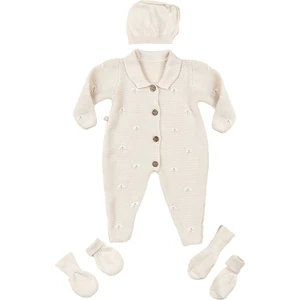 Tiny Lamb Premium Unisex 4 Parça Bebek Özel Örgü Triko Tulum ve Hastane Çıkışı Seti - 0-3 Ay
