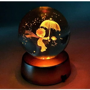 Mrs Shopping Mr Kristal Cam Küre Renk Değiştiren LED Işıklı Gece Lambası Dekoratif Hediyelik (Küçük prens 1)