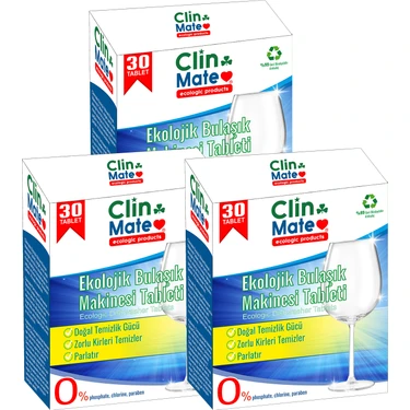 Clinmate Ekolojik Bulaşık Makinesi Tablet Deterjanı 3 Lü Set 90