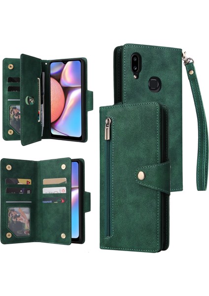 Ile Uyumlusamsung Galaxy A10S Mıknatıslı Deri Zip Cüzdan Kart Sahibi (Yurt Dışından)