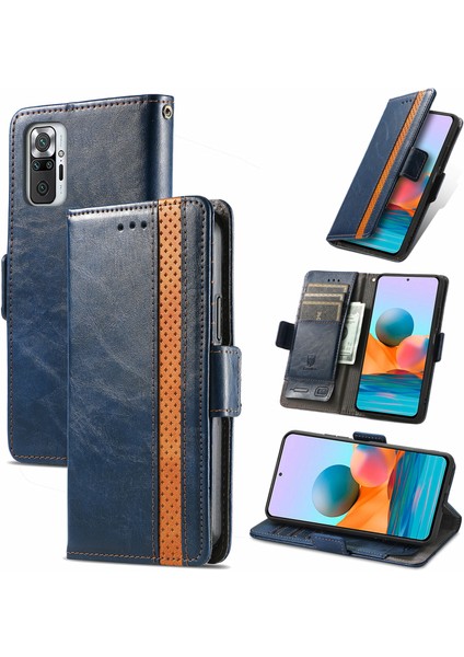 - 1383 Xiaomi Redmi Note 10 Pro Için Kart Tutuculu Pu Deri Cüzdan Telefon Kılıfı - Mavi (Yurt Dışından)