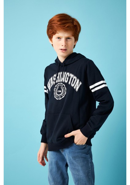 Washington Baskılı Kapüşonlu Erkek Çocuk Sweatshirt Lacivert fırsatları