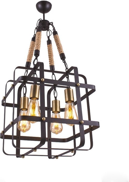 4'lü E27 Duy Siyah / Eskitme Metal Retro Sarkıt Avize