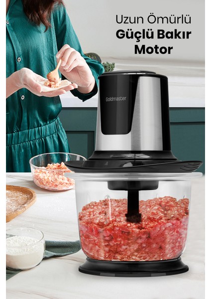 Chopperix Inox 1.5 Litre Büyük Cam Hazneli 4 Bıçaklı Paslanmaz Çelik Rondo Doğrayıcı