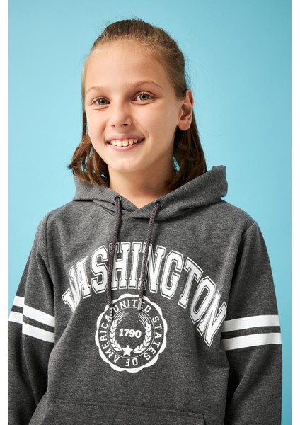 Washington Baskılı Kapüşonlu Erkek Çocuk Sweatshirt Antrasit fiyatları