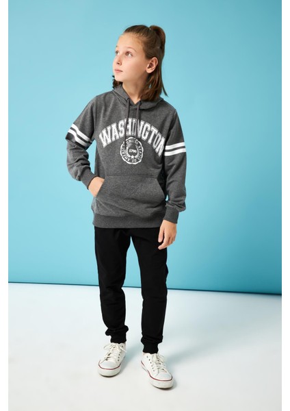Washington Baskılı Kapüşonlu Erkek Çocuk Sweatshirt Antrasit fırsatları