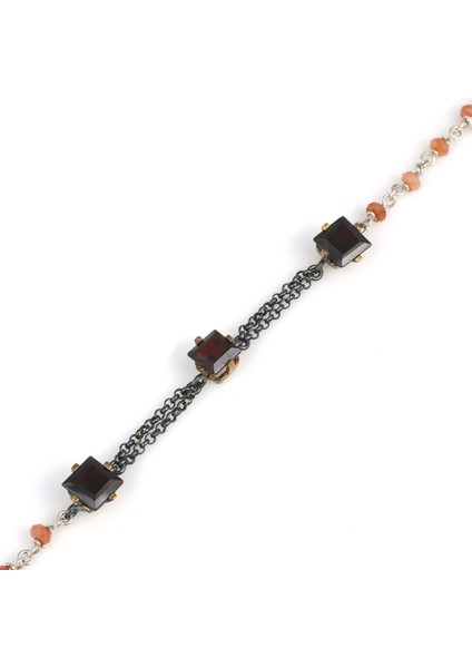 925 Ayar Gümüş ve Bronz Karışımı Garnet ve Yakut Taşlı Otantik Bileklik