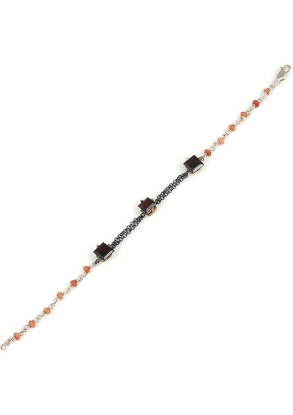 925 Ayar Gümüş ve Bronz Karışımı Garnet ve Yakut Taşlı Otantik Bileklik