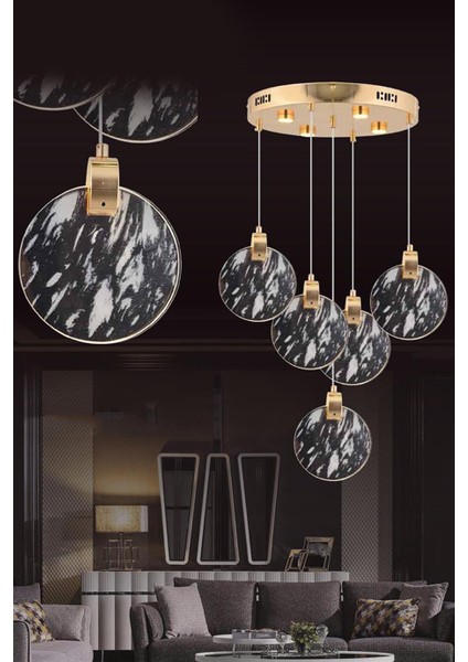37W 5'li Gold Sarkıt LED Avize Circle