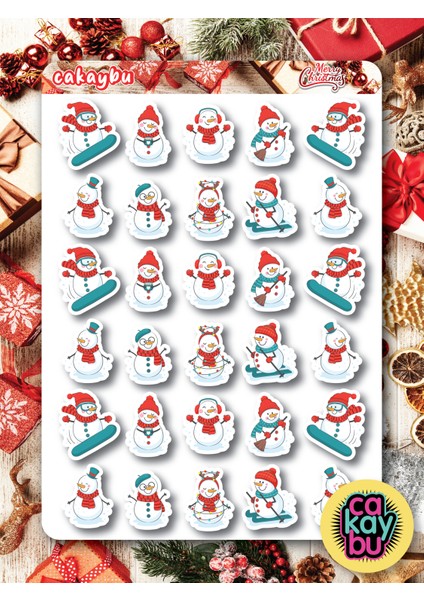 Christmas Snowman Sticker Set A4 Boyutunda 1 Sayfa