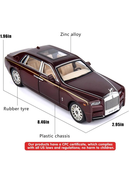 Saytay 1/24 Rolls-Royce Phantom Model Araba, Çinko Alaşımı Geri Çekin Oyuncak Araba Çocuklar Ses ve Işık ile (Kırmızı) ST-001 (Yurt Dışından) fırsatları