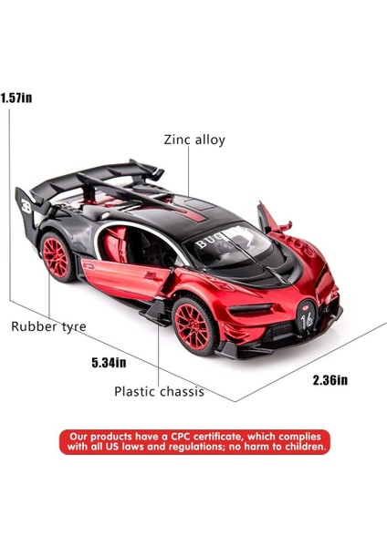 Saytay Bugatti Vision Gt Supercar 1/32 Çinko Alaşımı Döküm Geri Çekin Araba Modeli Oyuncak Ses ve Işık Erkek Kız (Kırmızı) ST-001 (Yurt Dışından) fiyatları