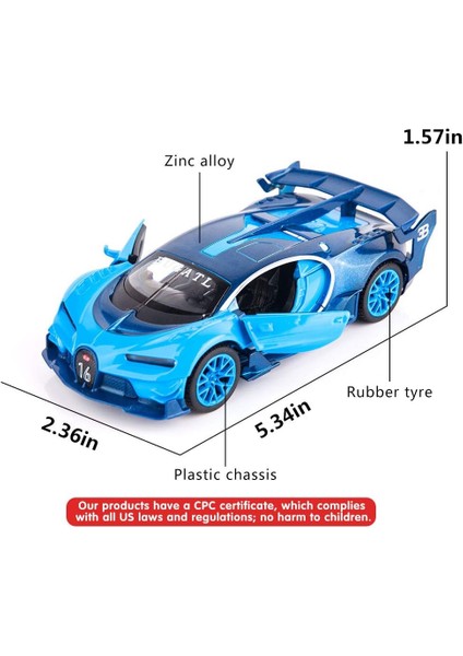 Saytay Bugatti Vision Gt Supercar 1/32 Çinko Alaşımı Döküm Geri Çekin Araba Modeli Oyuncak ST-001 (Yurt Dışından)