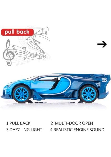 Saytay Bugatti Vision Gt Supercar 1/32 Çinko Alaşımı Döküm Geri Çekin Araba Modeli Oyuncak ST-001 (Yurt Dışından)