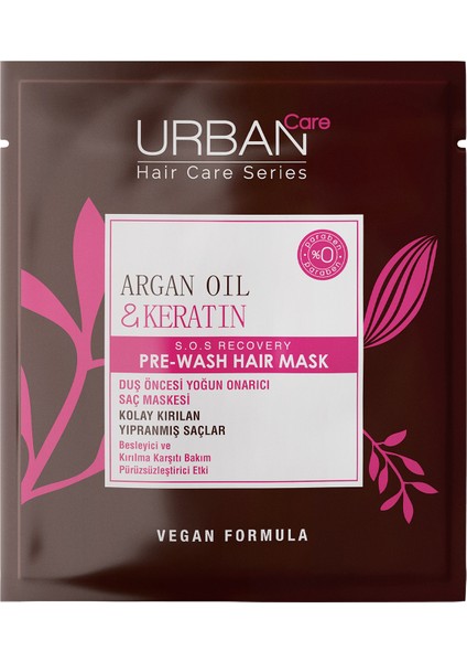 URBAN Care Argan Yağı&Keratin Kolay Kırılan Saçlar Besleyici Duş Öncesi Saç Bakım Maskesi-Vegan-50ML