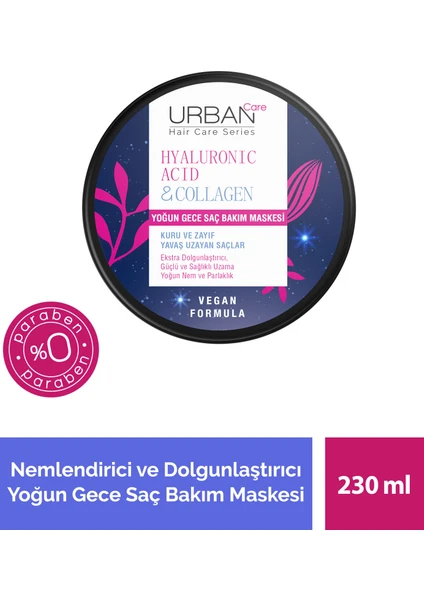 Hyaluronik Asit &  Kuru ve Cansız Saçlara Özel Yoğun Gece Saç Bakım Maskesi 230 Ml-Vegan