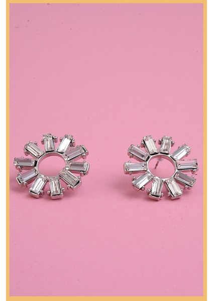 Gümüş Baget Taşlı Güneş Küpe