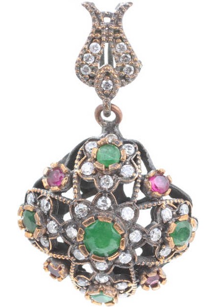 925 Ayar Gümüş ve Bronz Karışımı Lale ve Çiçekli Kolye Ucu