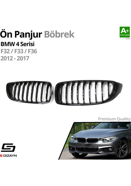 Bmw 4 Serisi F32/F33/F36 Ön Panjur Böbrek Parlak Siyah Piano Black Düz Model 2012-2017