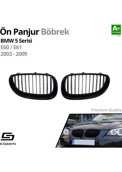 Bmw 5 Serisi E60/E61 Ön Panjur Böbrek Parlak Siyah Piano Black Düz Model 2003-2009