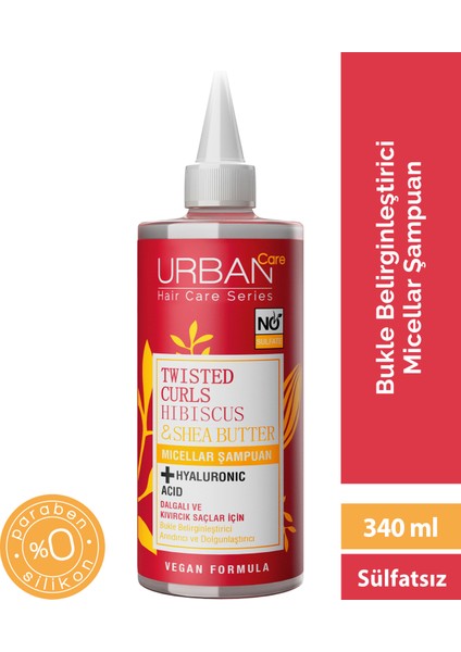 URBAN Care Hibiscus&Shea Butter Kıvırcık ve Dalgalı Saçlara Özel Miselar Şampuan-Sülfatsız-340 ML