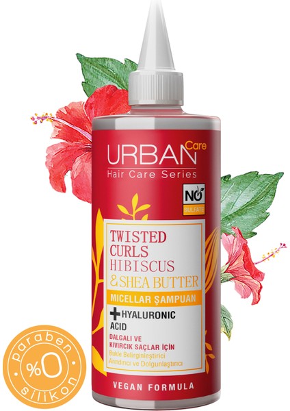 URBAN Care Hibiscus&Shea Butter Kıvırcık ve Dalgalı Saçlara Özel Miselar Şampuan-Sülfatsız-340 ML