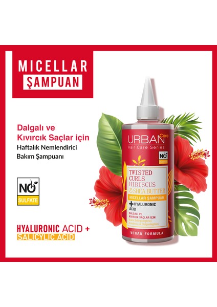 URBAN Care Hibiscus&Shea Butter Kıvırcık ve Dalgalı Saçlara Özel Miselar Şampuan-Sülfatsız-340 ML