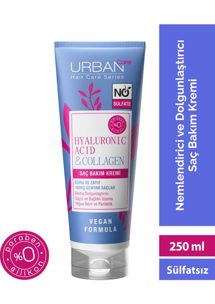 URBAN Care Hyaluronik Asit & Kolajen Kuru ve Cansız Saçlara Özel Saç Bakım Kremi 250 ml - vegan