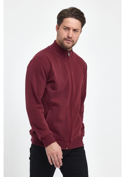 Içi Pamuklu Fermuarlı Dik Yaka Yan Cepli Erkek Bordo Hırka indirimleri